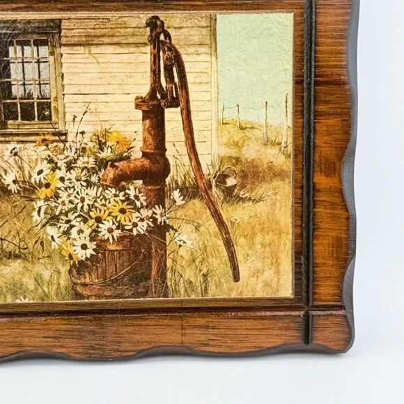 Vintage Rustic Barn Print Daisy Flowers – Wooden Frame Farmhouse MCM Decor - Picture 5 of 11